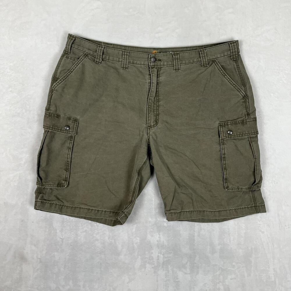 Carhartt Cargo Shorts Mens 44 Green Canvas Relaxed Fit 10 Inseam Workwear READ